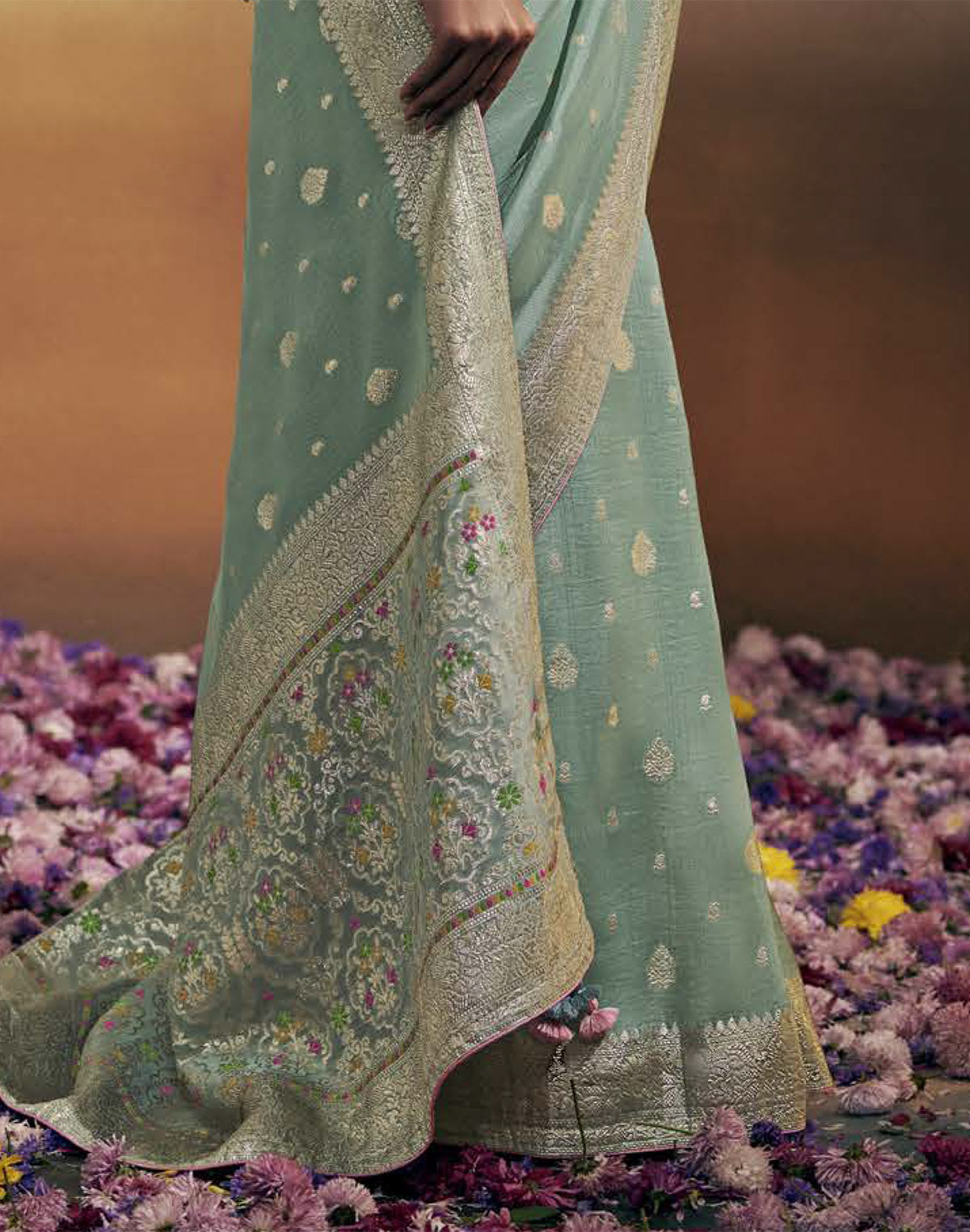 Light Sea Green Pure Dola Silk Saree and Designer Blouse