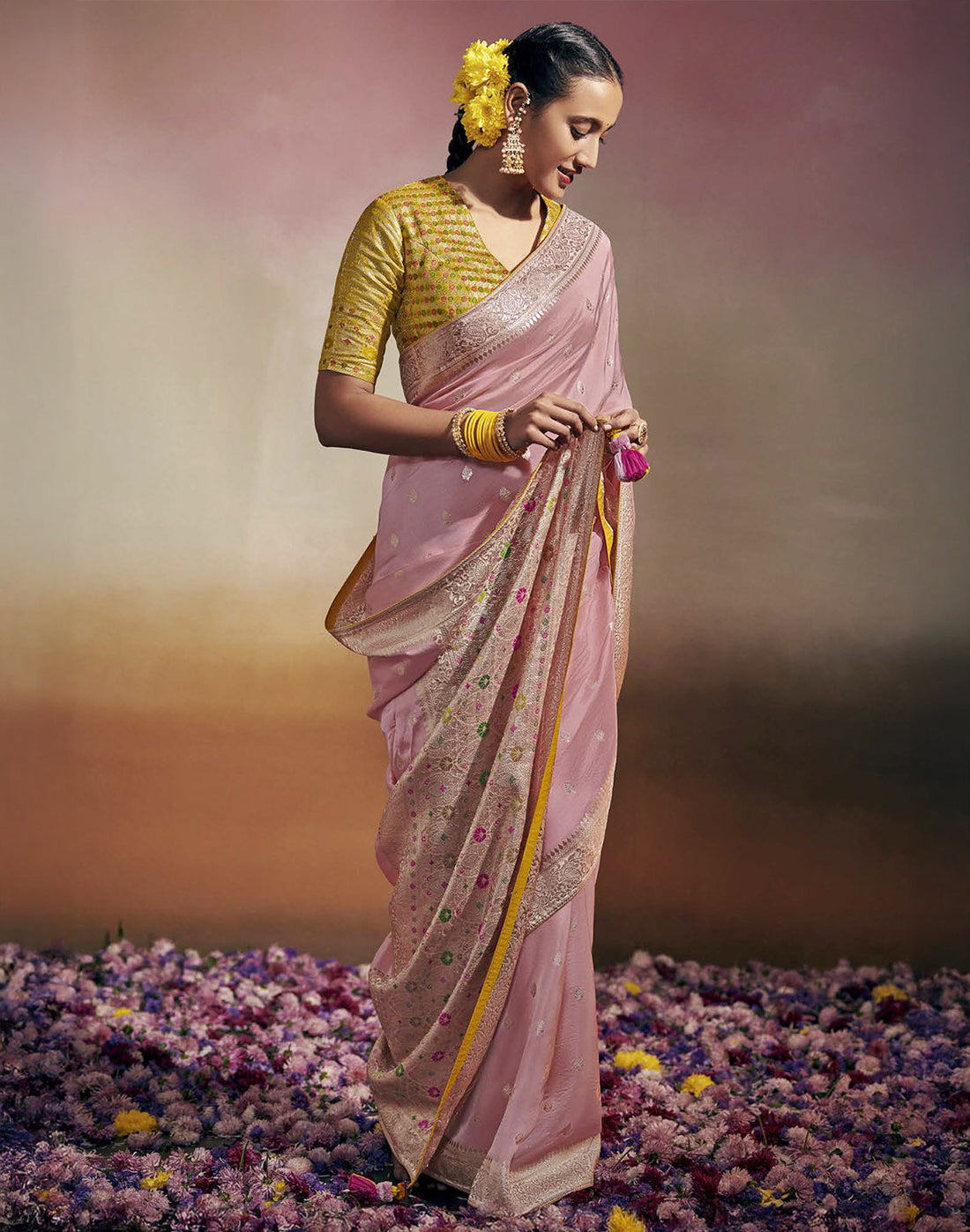 Soft Banarasi Dola Silk Light Pink Designer Saree