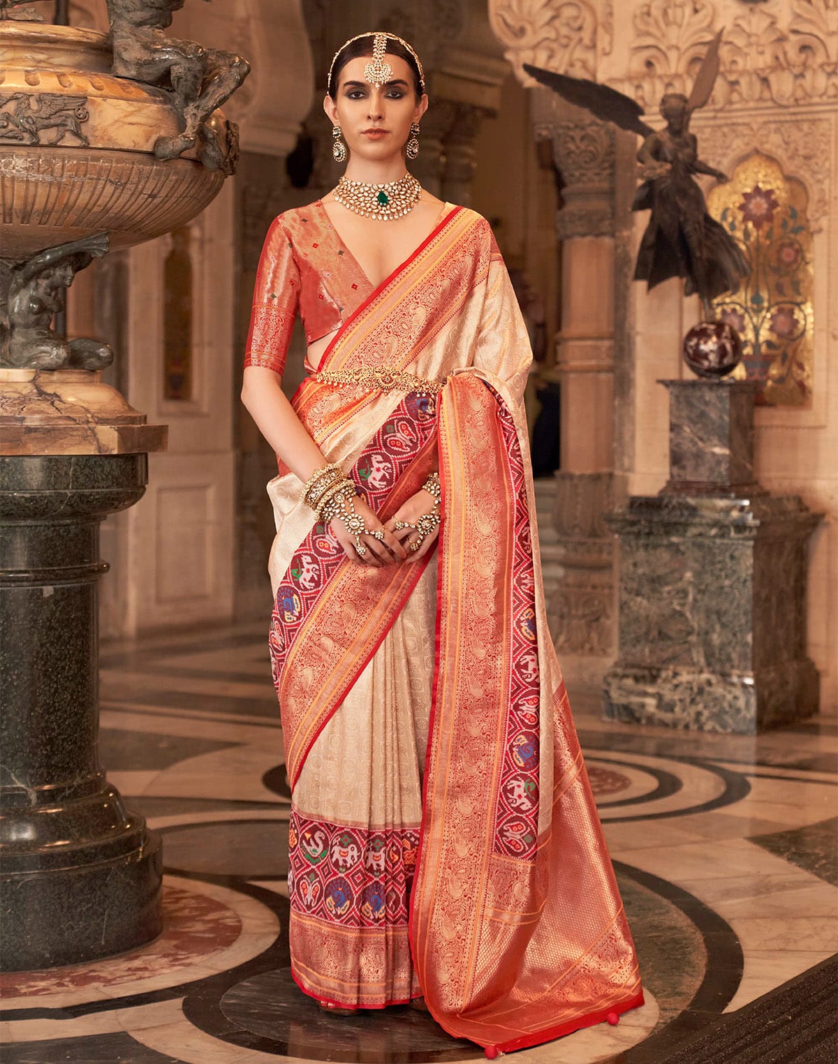 Cream Zari Woven Banaras Meenakari Silk Saree