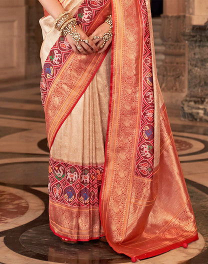 Cream Zari Woven Banaras Meenakari Silk Saree