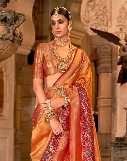 Orange Brocade Meenakari Banaras Silk Saree