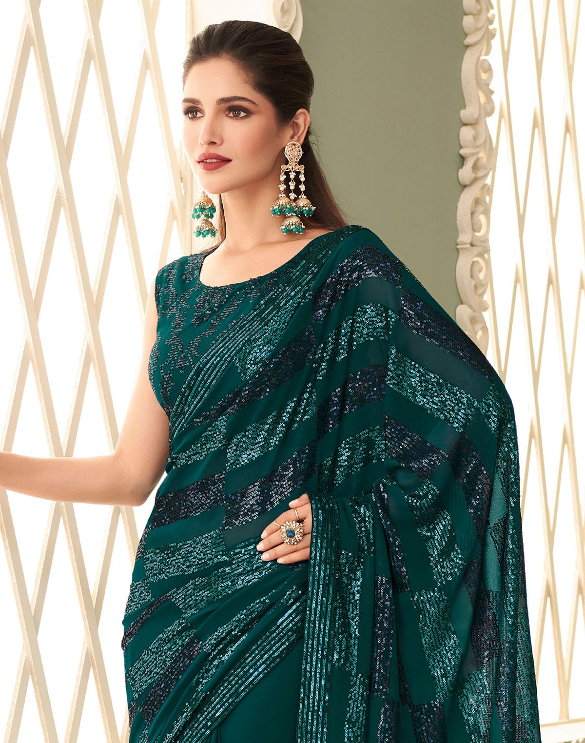 Georgette heavy Sequence work Saree