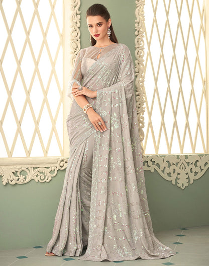 Light Grey Sequence work Georgette Saree