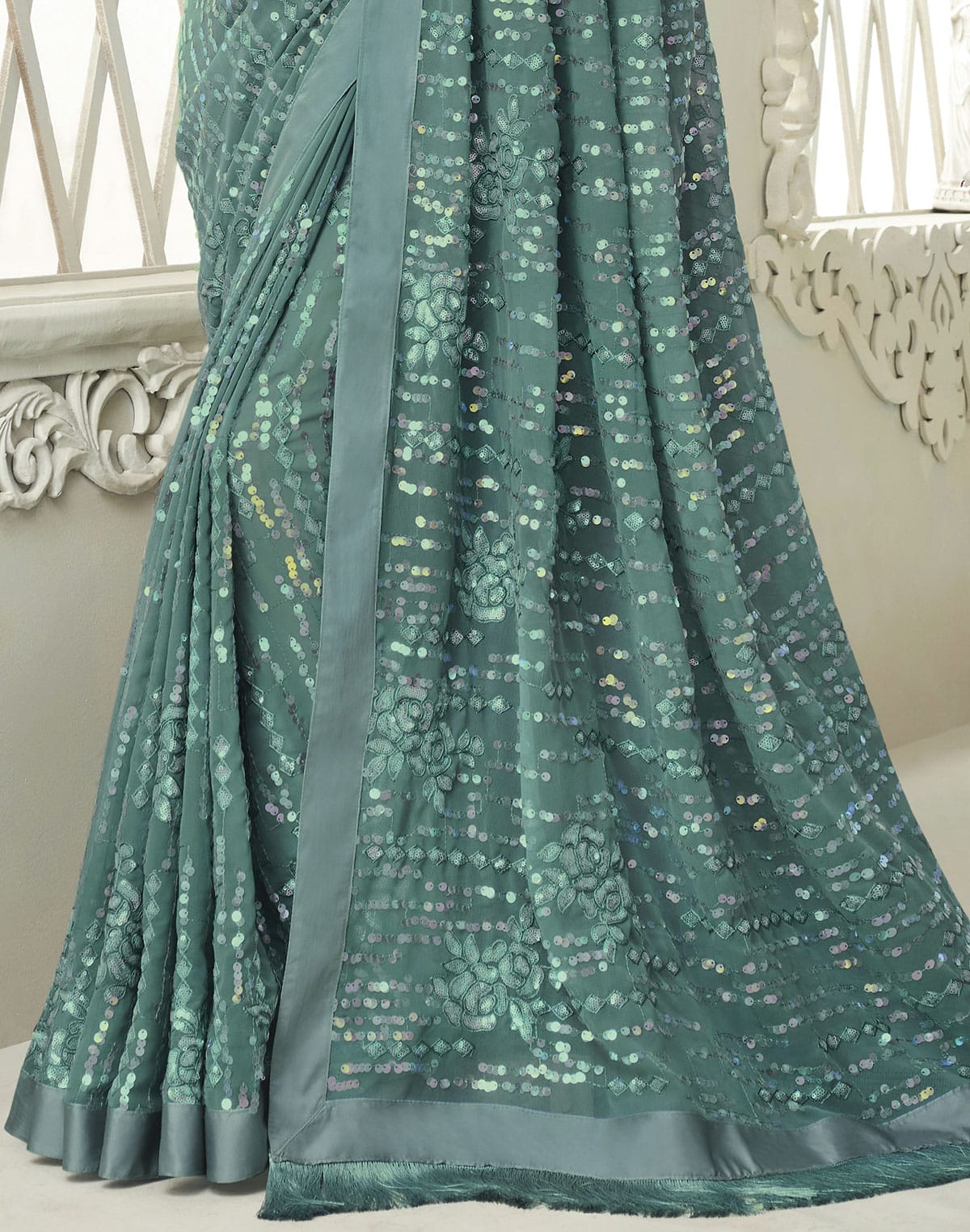 Light Green Soft Georgette Sequence work Saree