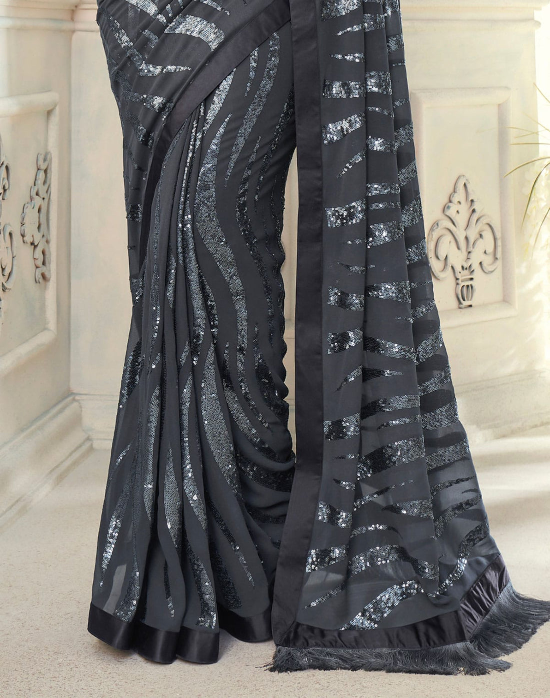 Grey Sequence work Soft Georgette Saree