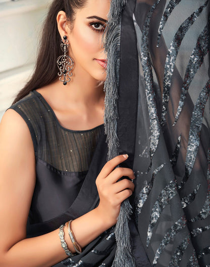 Grey Sequence work Soft Georgette Saree