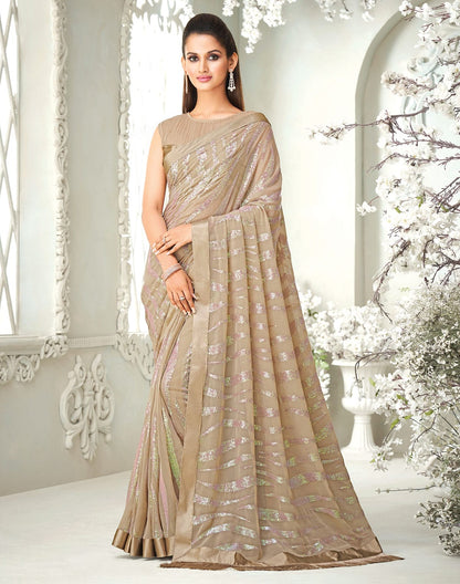 Sequence work Soft Georgette Light Brown Saree