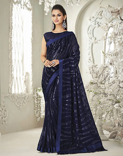 Navy Blue Soft Georgette Sequence work Saree