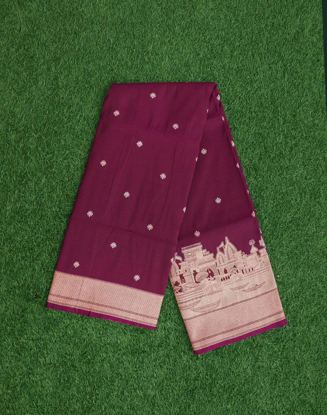 Wine Coloured Banaras Temple Border Saree