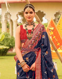 Astonishing Navy Blue Patola Silk Saree