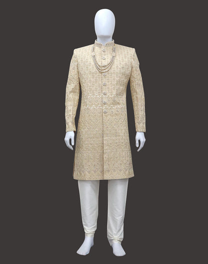 Gold All Over Rich Zardosi with Stones work Tussar Fabric Sherwani