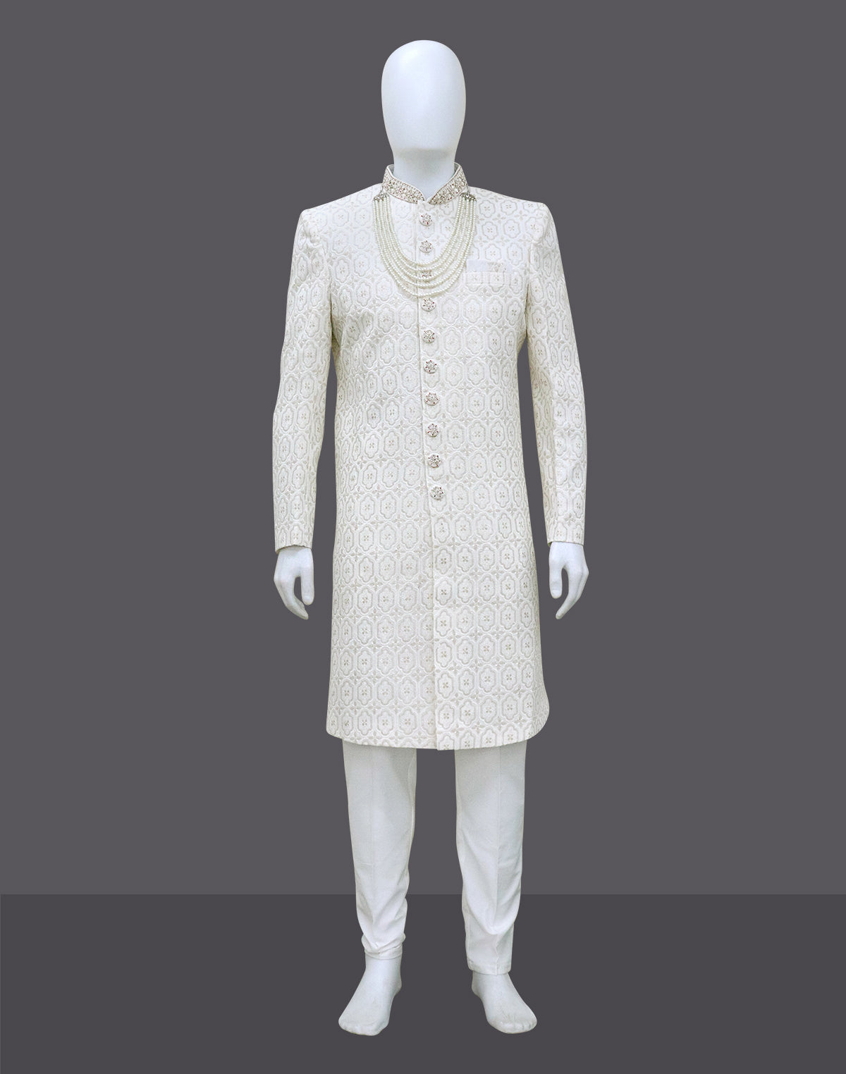 White Floral Thread work Georgette Sherwani