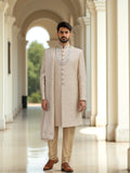 Antique Gold Zari and Stones work Tussar Sherwani with Dupatta