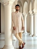 Antique Gold Zari and Stones work Tussar Sherwani with Dupatta