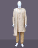 Antique Gold Zari and Stones work Tussar Sherwani with Dupatta