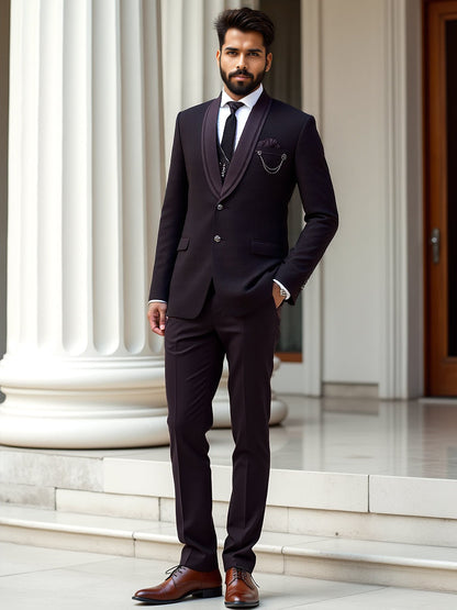 Maroon Solid Polyester Terylene 5 Pc Designer Suit