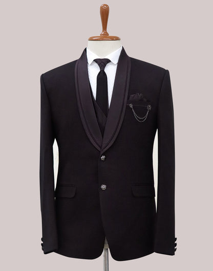 Maroon Solid Polyester Terylene 5 Pc Designer Suit