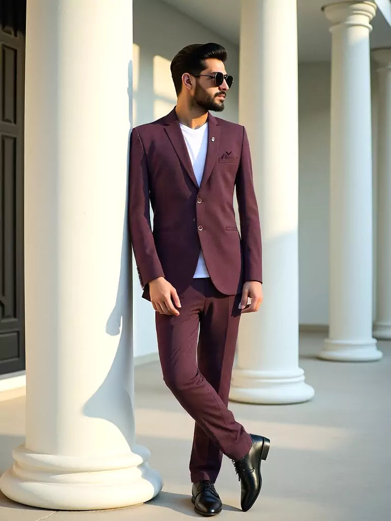 Maroon Solid Cotton with Lycra Fabric Blazer
