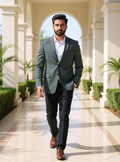 Stylish Green Imported Lycra Stretchable Giza Cotton Blazer