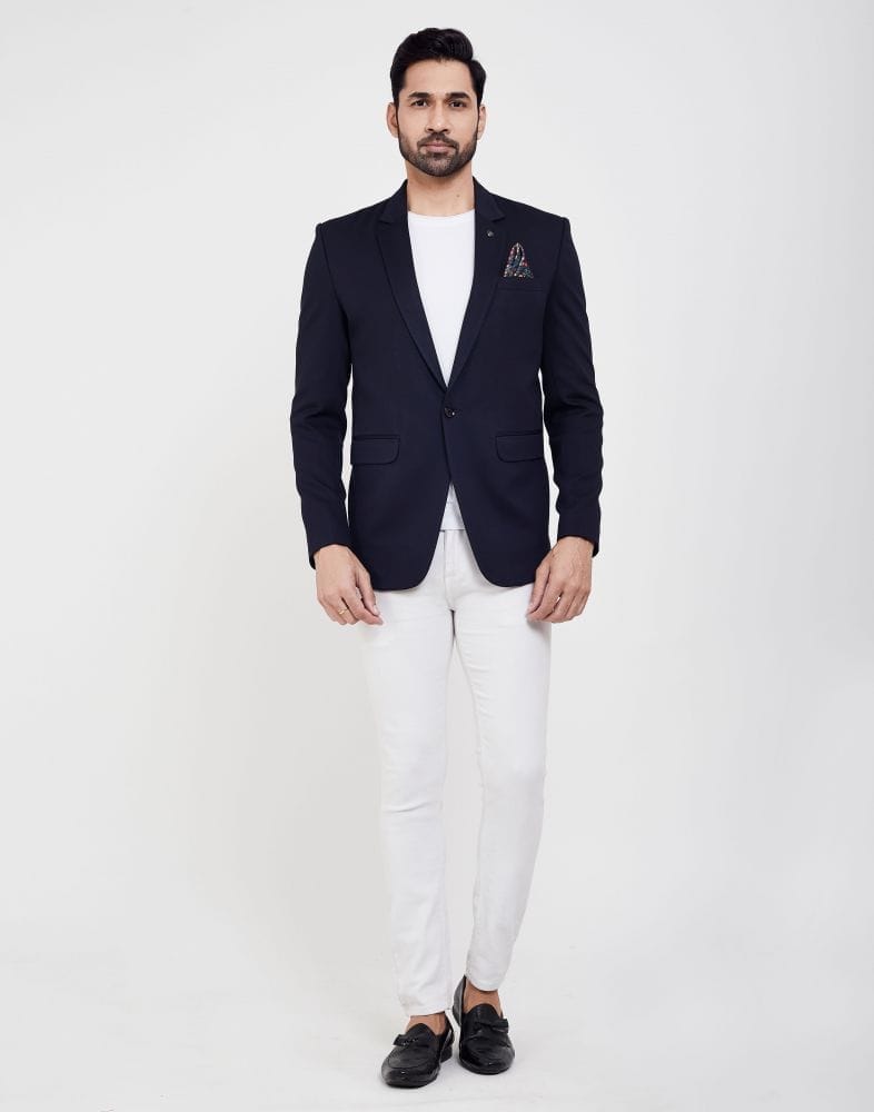 Navy Blue Fashionable and Stretchable Blazer In a Classy Design