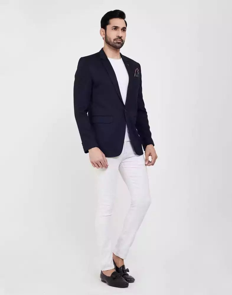 Navy Blue Fashionable and Stretchable Blazer In a Classy Design