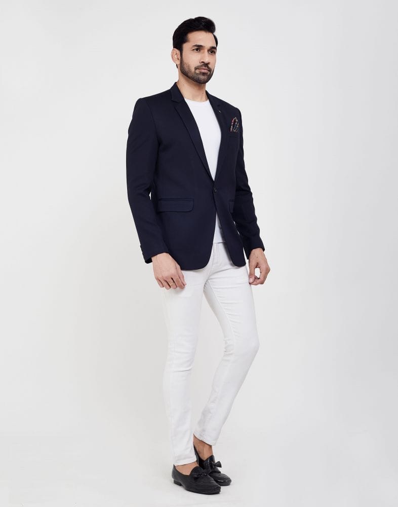 Navy Blue Fashionable and Stretchable Blazer In a Classy Design