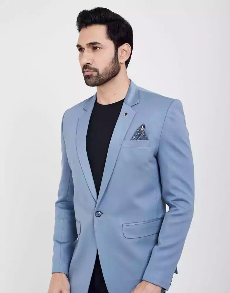 Sky Blue Fashionable and Stretchable Blazer In a Classy Design RS Brothers Sky Blue Fashionable and Stretchable Blazer In a Classy Design RS Brothers