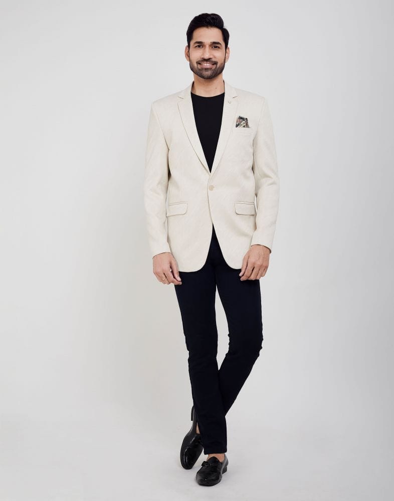 Cream Jodhpuri Self Textured Blazer