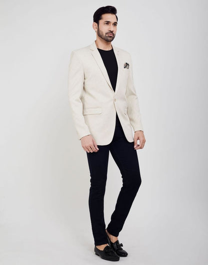 Cream Jodhpuri Self Textured Blazer