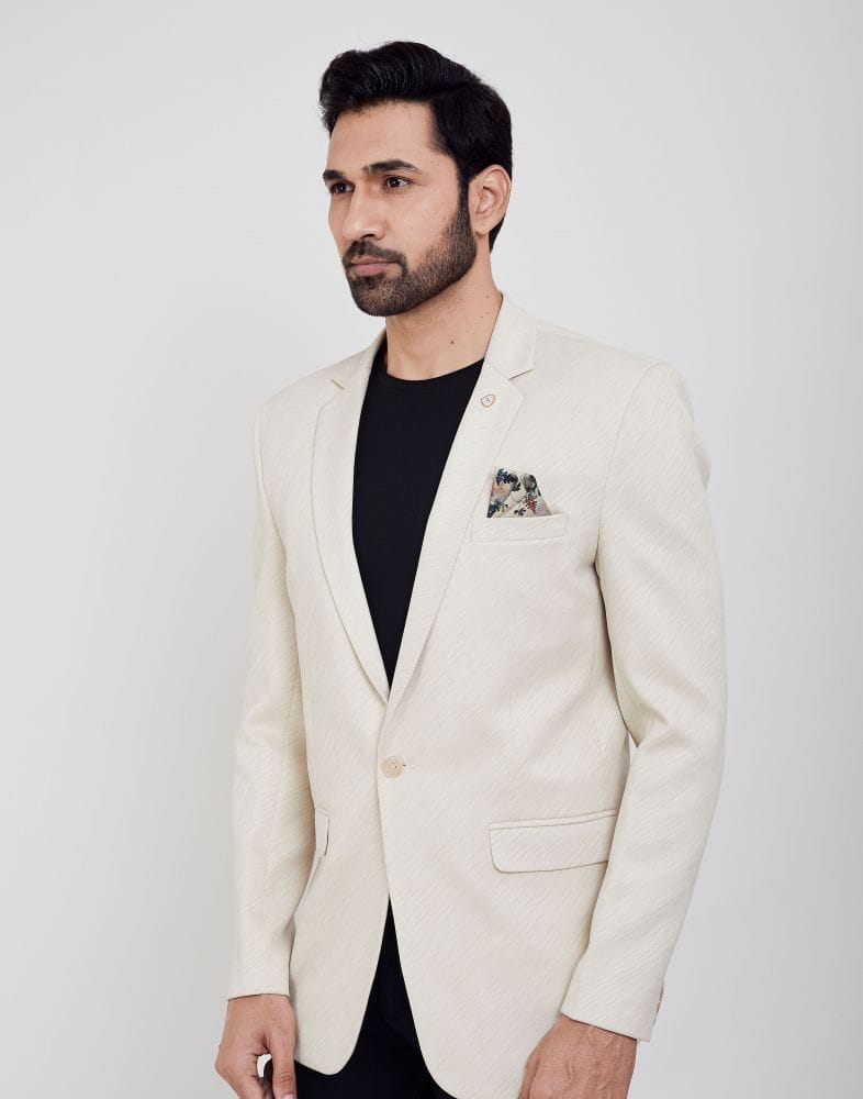 Cream Jodhpuri Self Textured Blazer