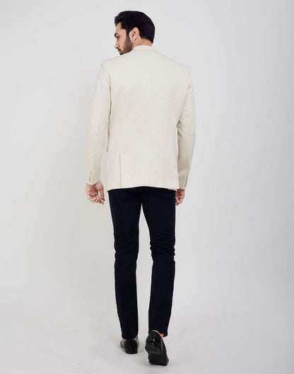 Cream Jodhpuri Self Textured Blazer