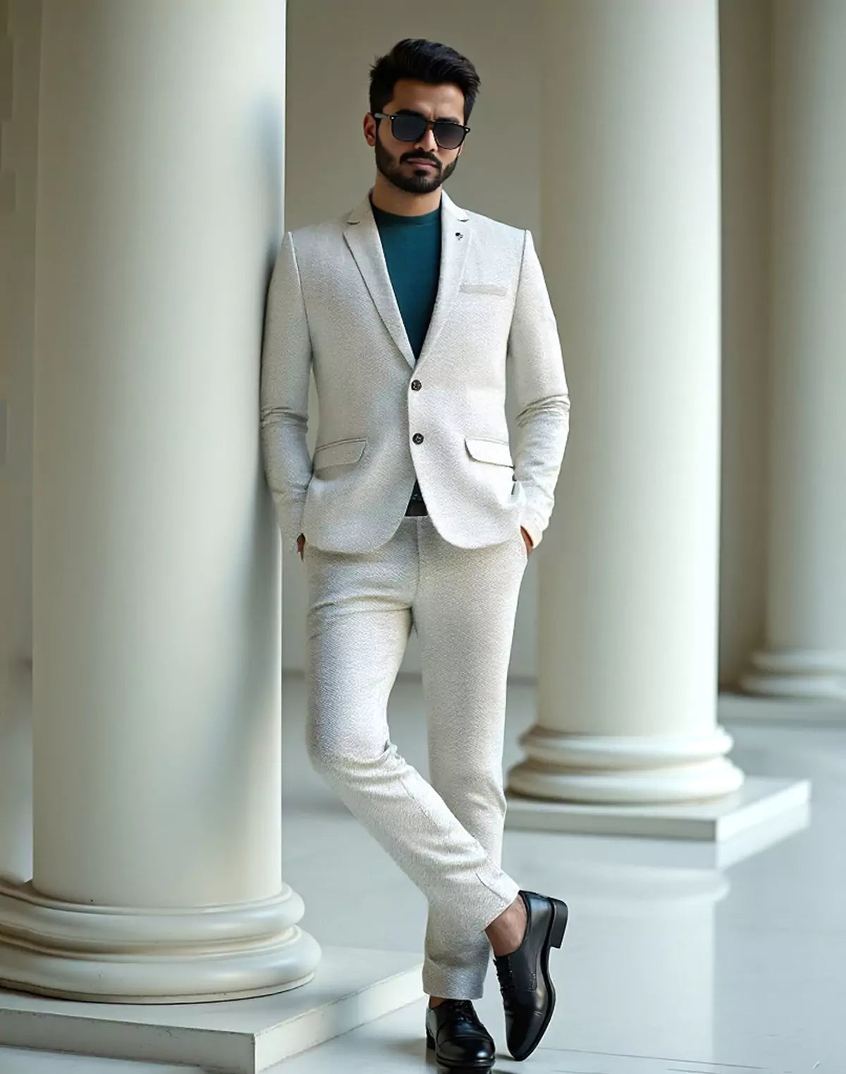 Grey Self Zig Zag Jacquard Blazer