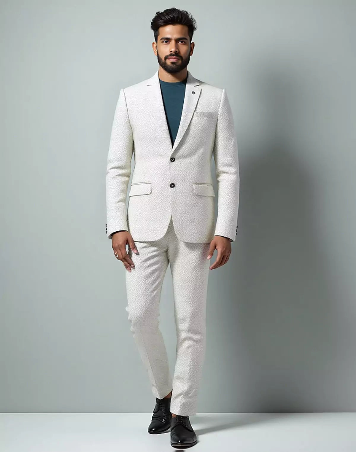 Grey Self Zig Zag Jacquard Blazer