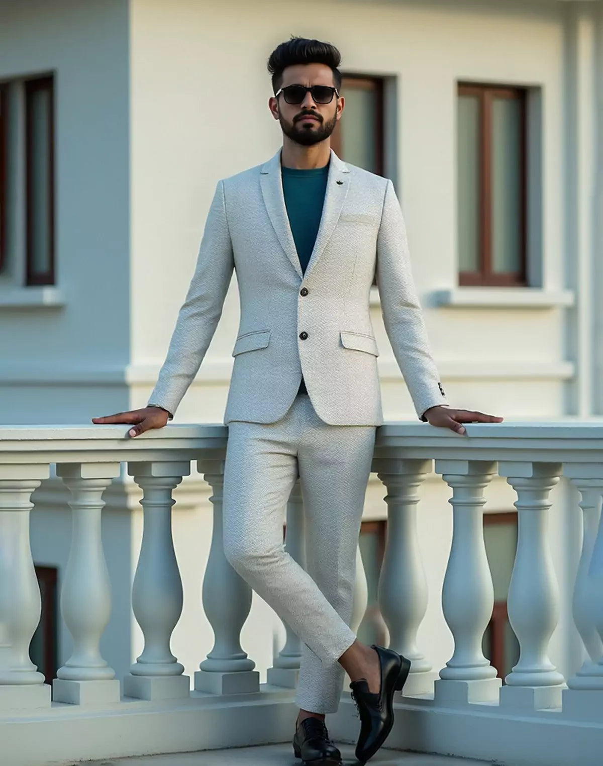 Grey Self Zig Zag Jacquard Blazer