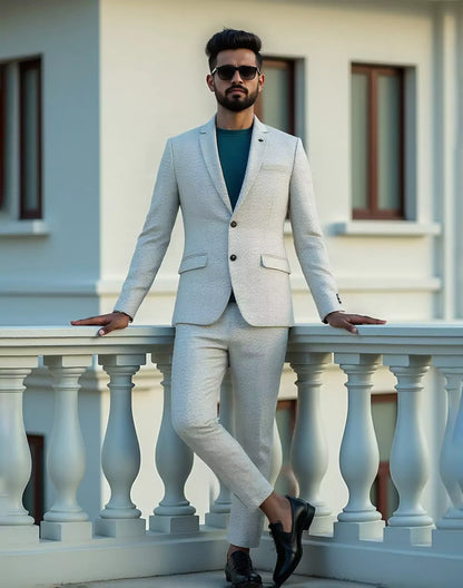 Grey Self Zig Zag Jacquard Blazer