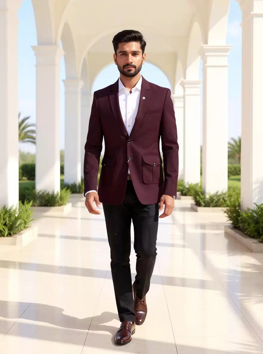 Maroon Imported Lycra Stretchable Giza Cotton Blazer