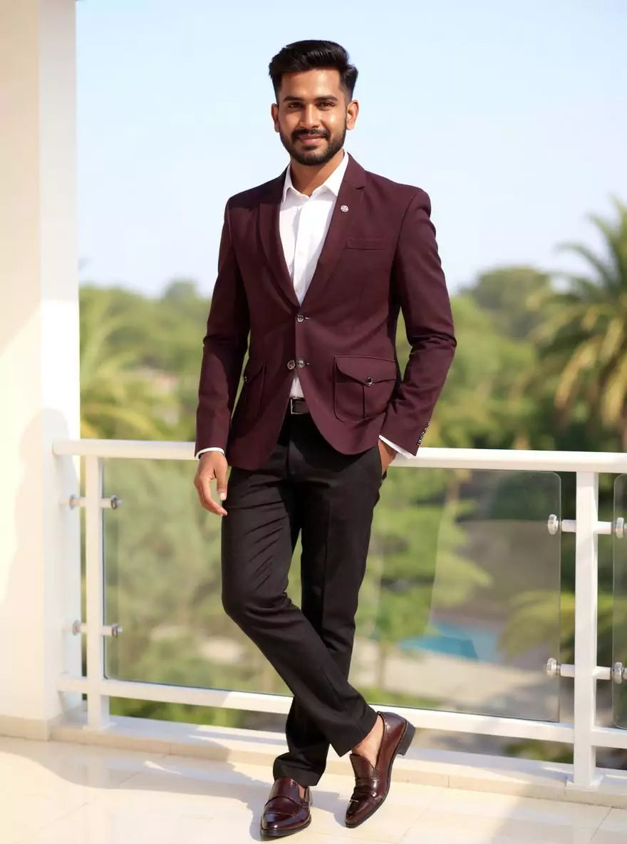 Maroon Imported Lycra Stretchable Giza Cotton Blazer