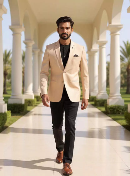 Fawn Polyester Terry Cotton Stripes Blazer