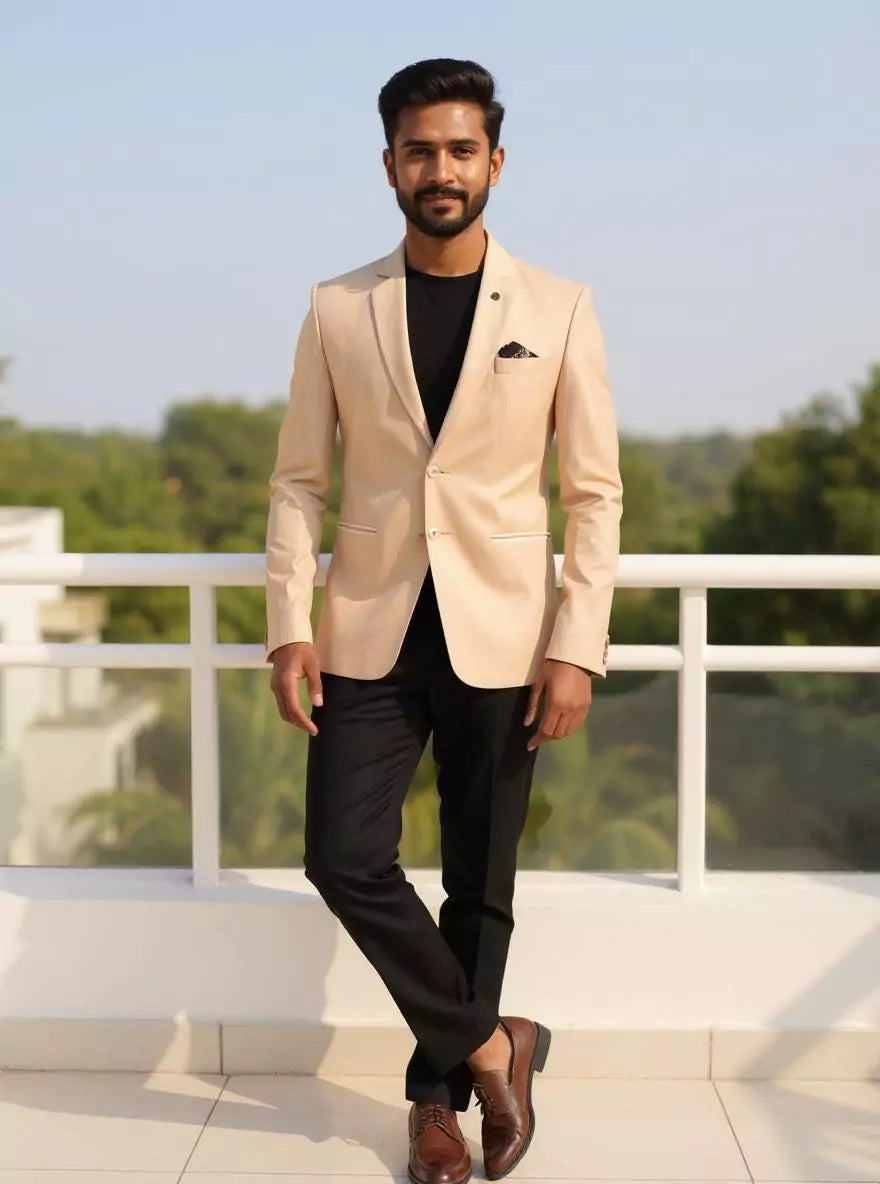 Fawn Polyester Terry Cotton Stripes Blazer