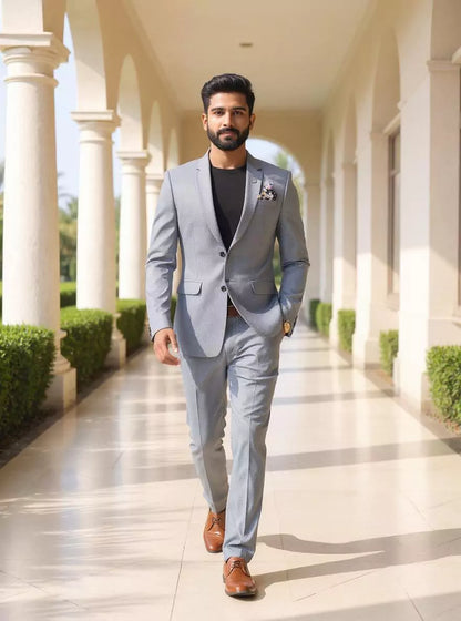 Self Patterned Grey Imported Polyester Blazer