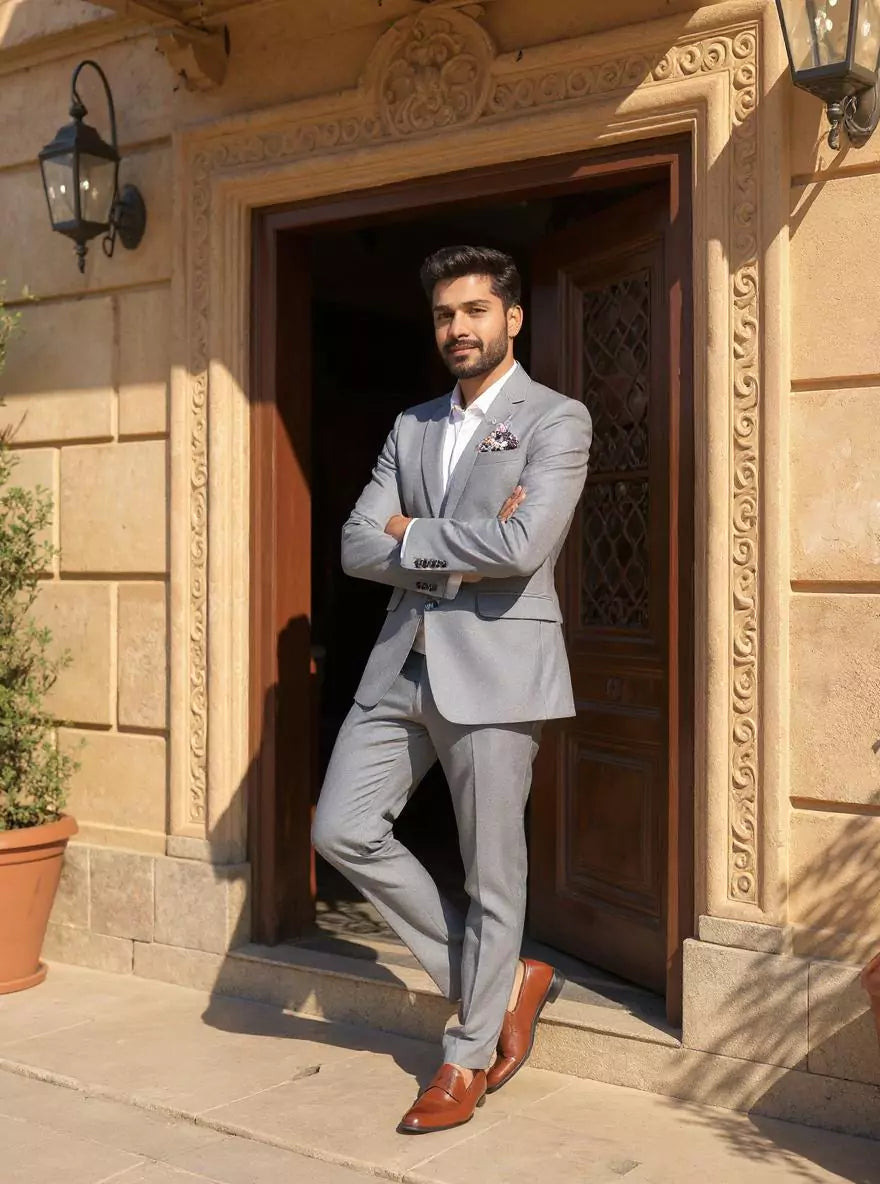 Self Patterned Grey Imported Polyester Blazer