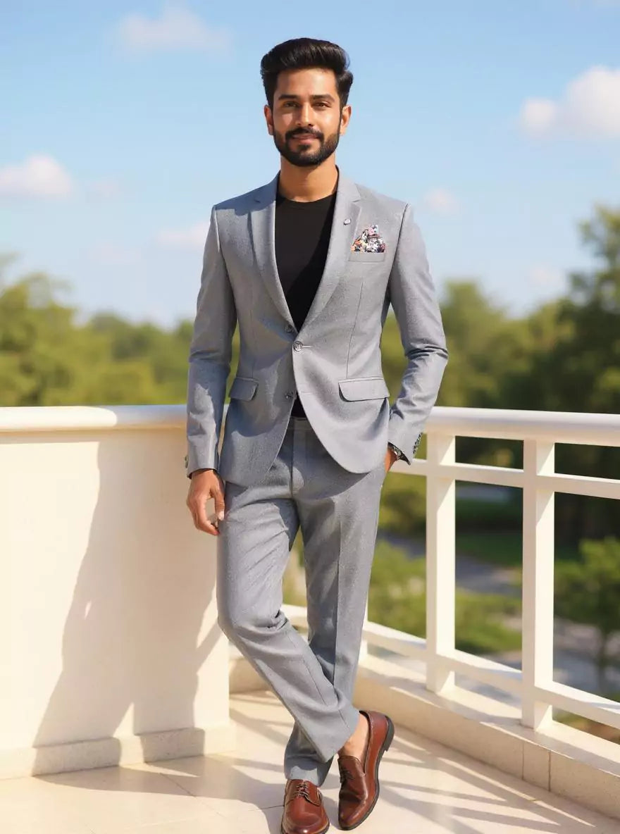 Self Patterned Grey Imported Polyester Blazer