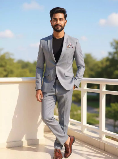 Self Patterned Grey Imported Polyester Blazer