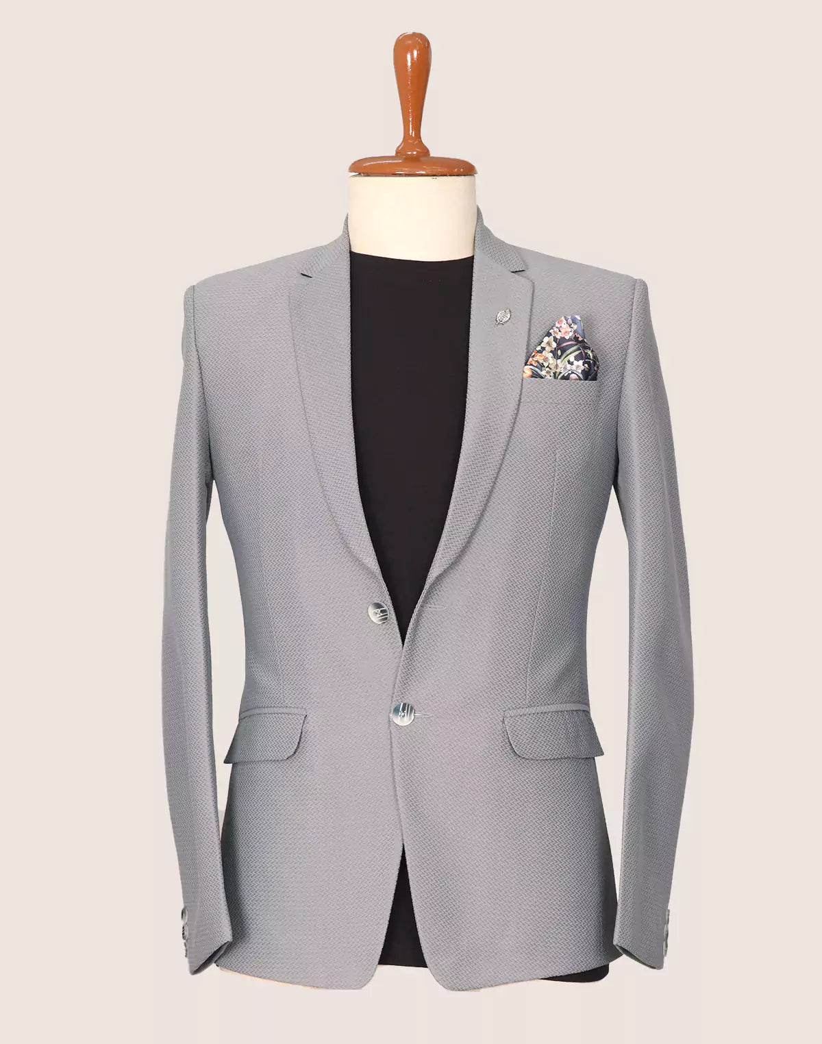 Self Patterned Grey Imported Polyester Blazer