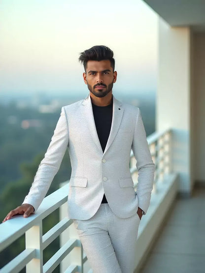 White Plain Cotton with Lycra Blazer