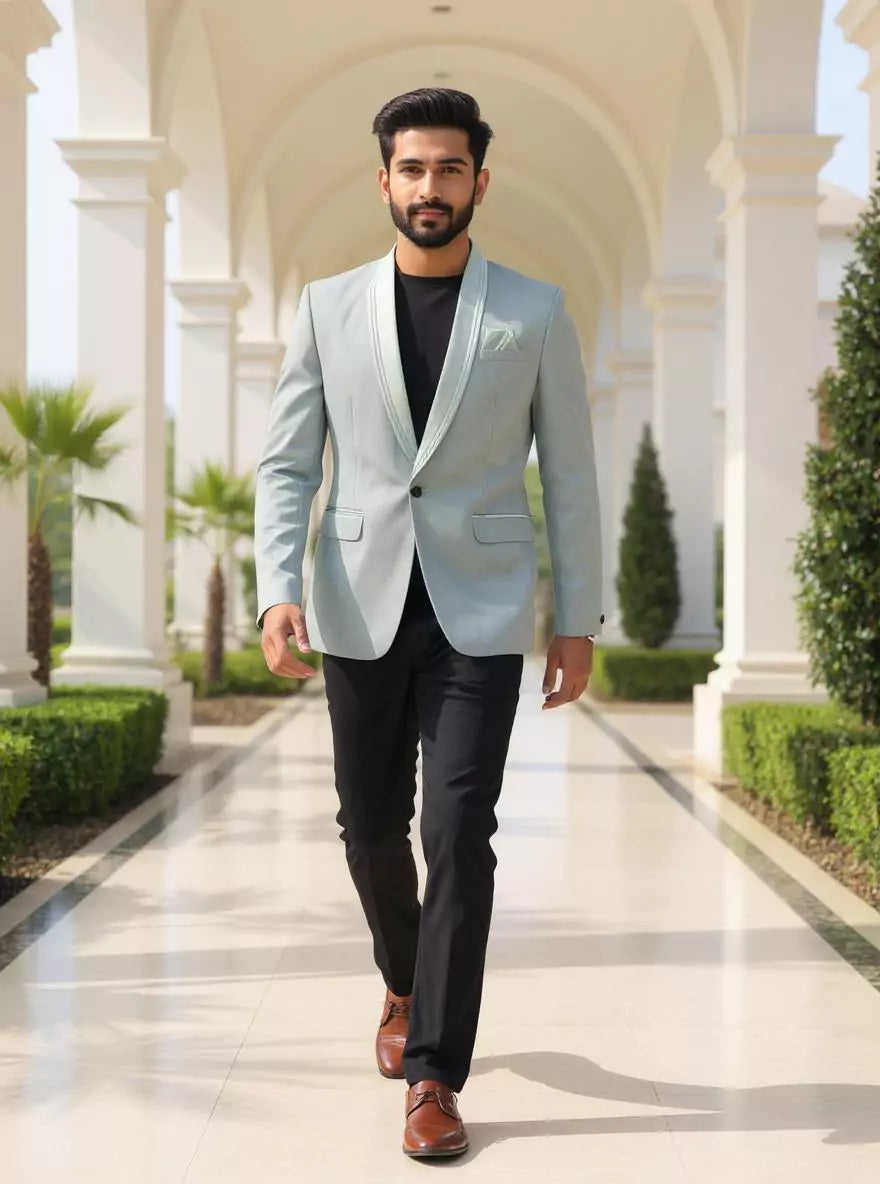 Light Pista Zig Zag Patterned Imported Polyester Terylene Blazer