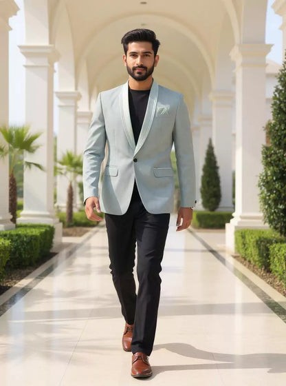 Light Pista Zig Zag Patterned Imported Polyester Terylene Blazer