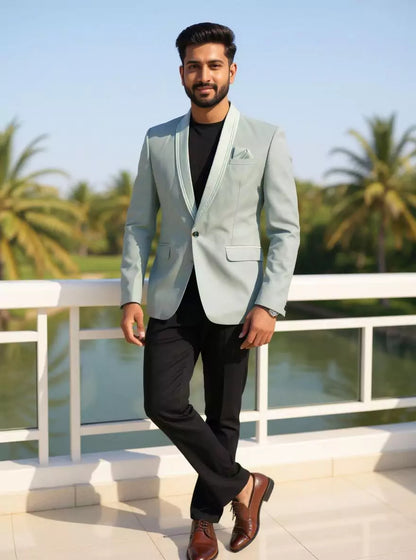 Light Pista Zig Zag Patterned Imported Polyester Terylene Blazer