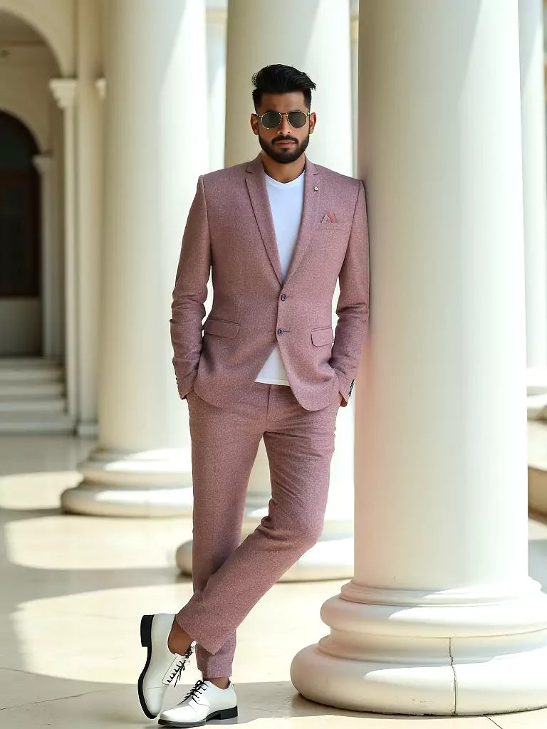 Suede and Giza Cotton Blazer in Peach