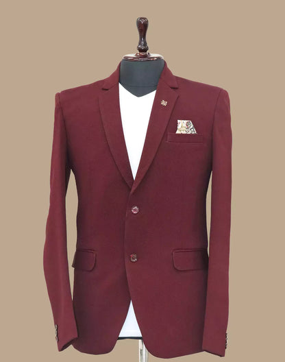 Maroon Textured Polyester Viscose Blazer